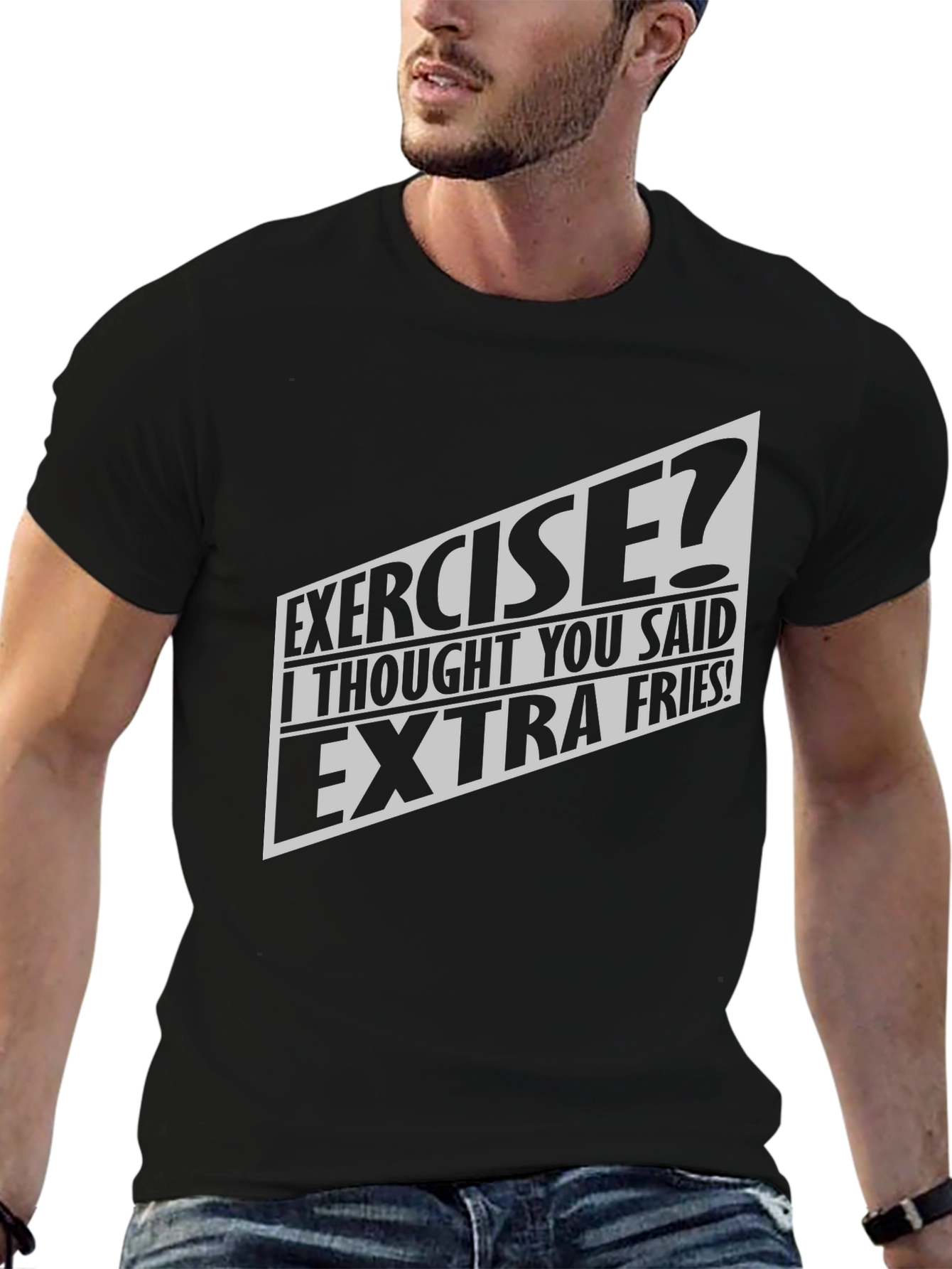 Funny Exercise Extra Fries Graphic T-Shirt