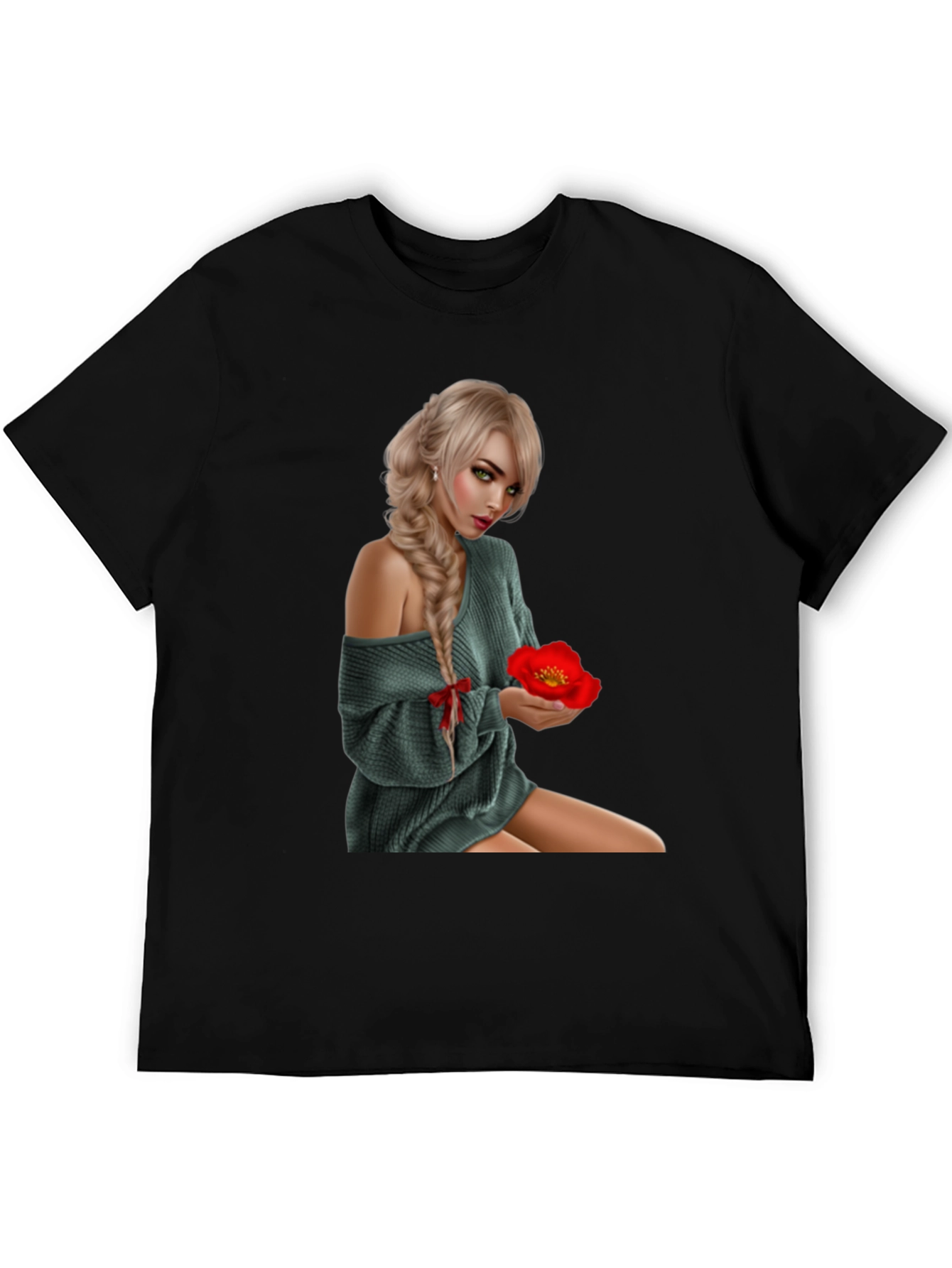 Woman with Flower Graphic T-Shirt