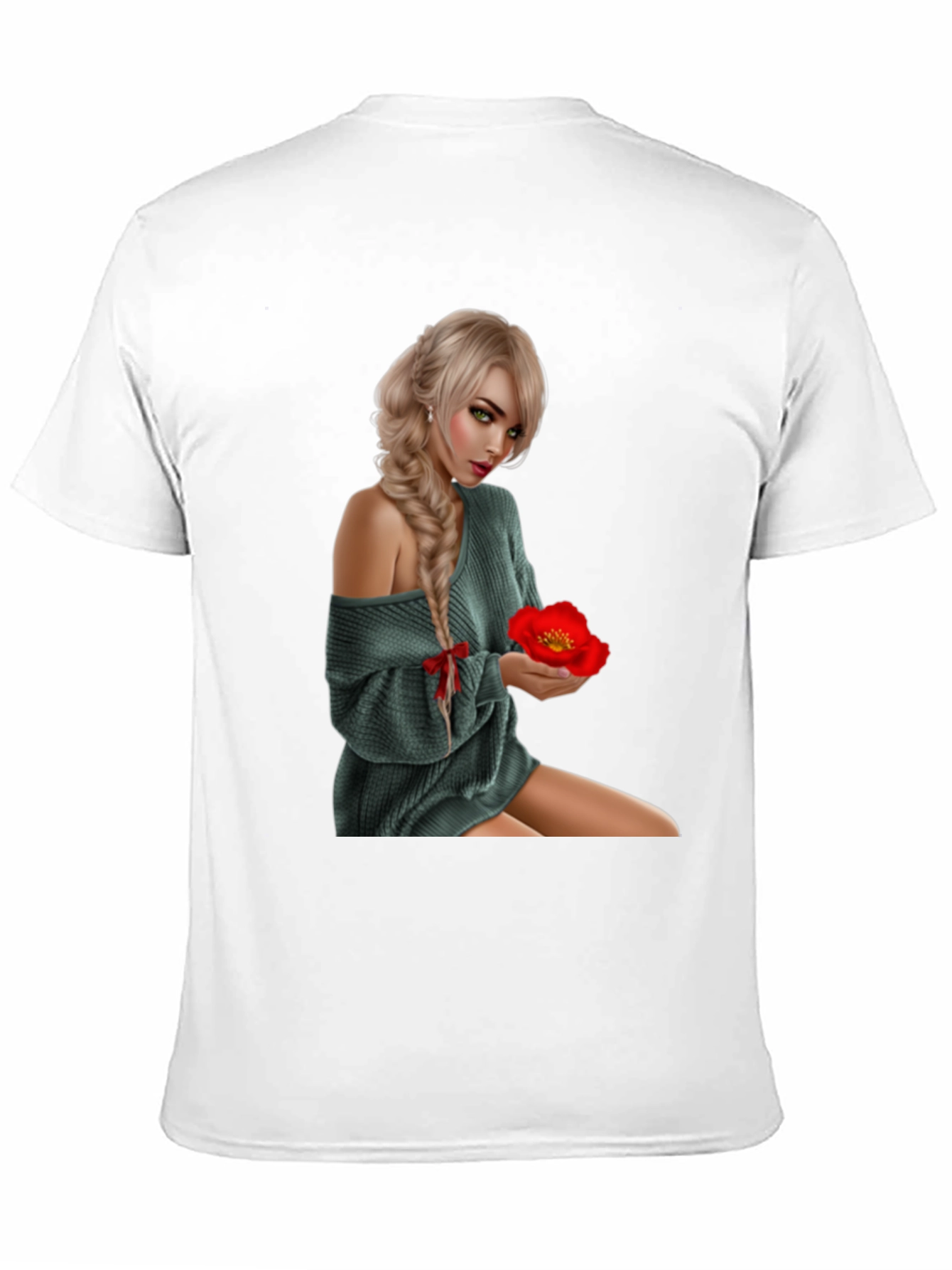 Woman with Flower Graphic T-Shirt