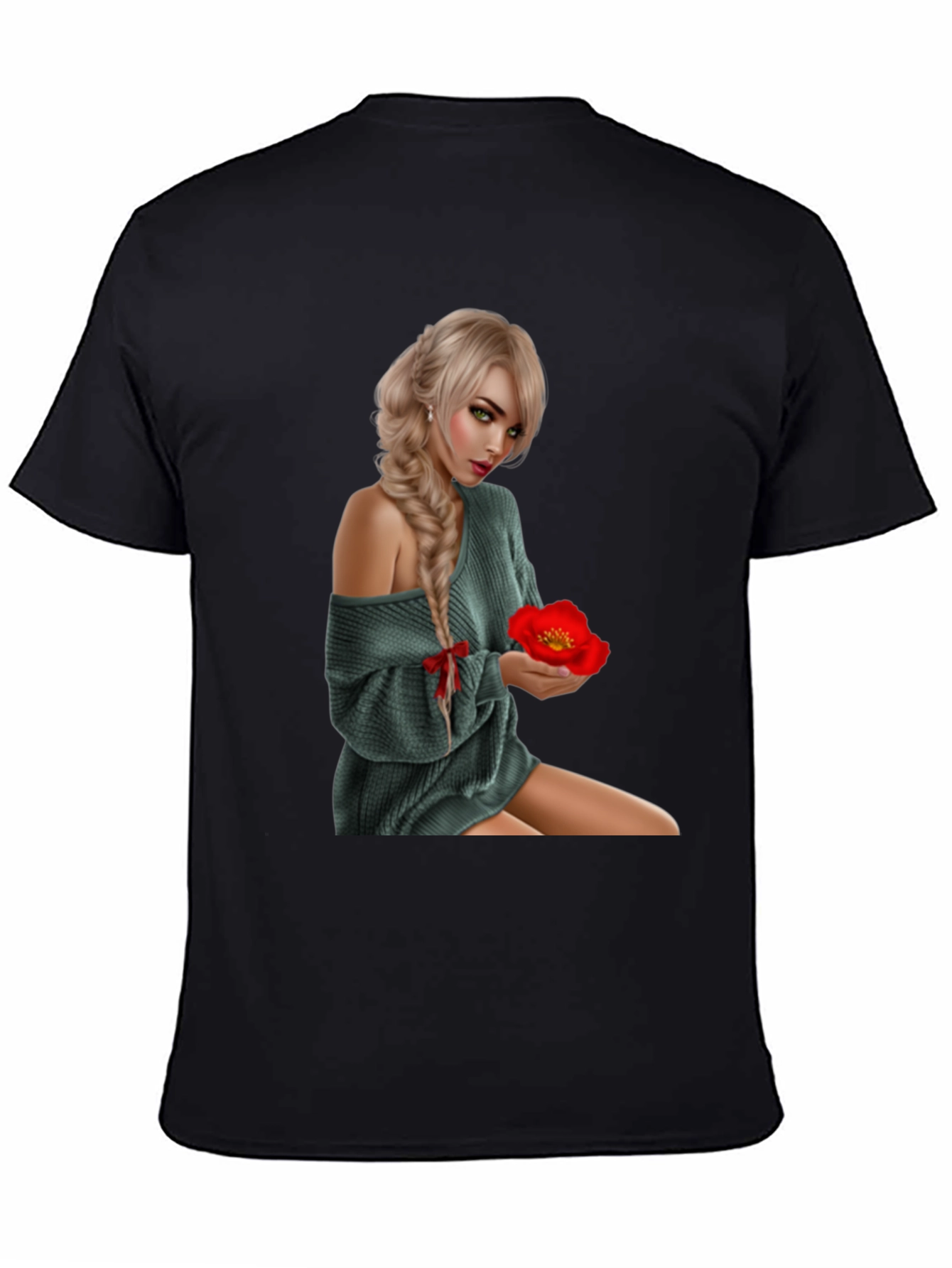 Woman with Flower Graphic T-Shirt