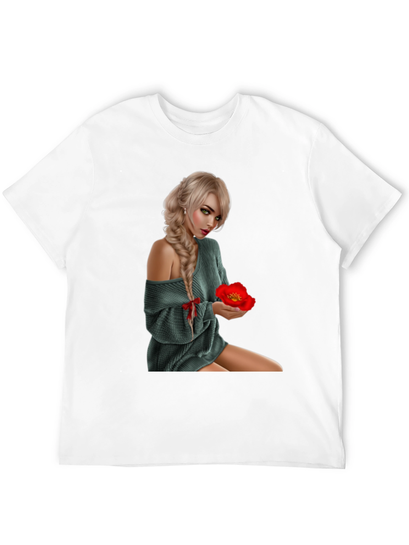 Woman with Flower Graphic T-Shirt