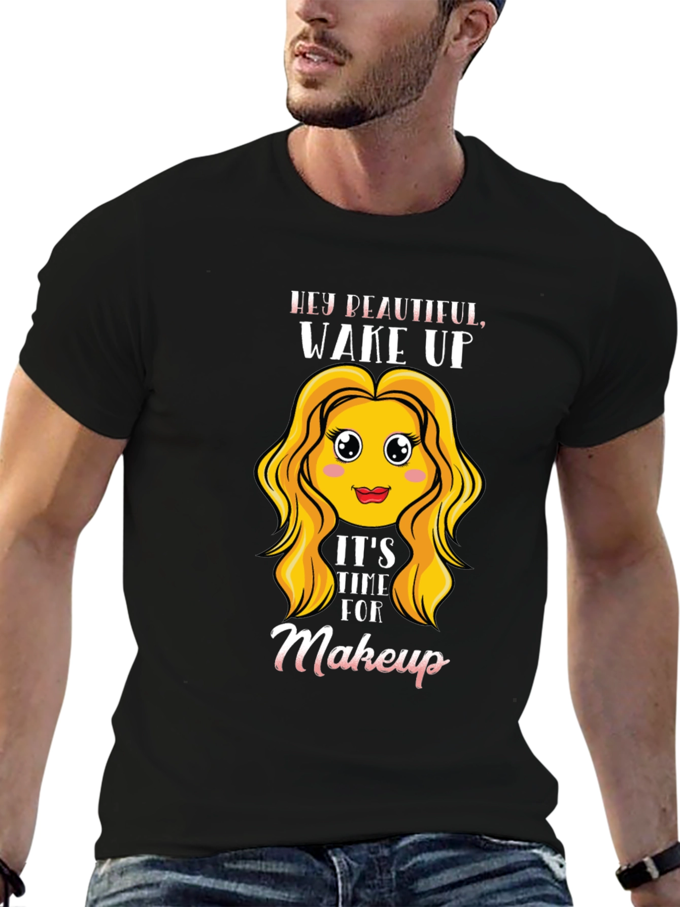 Wake Up Makeup Time! Black T-Shirt