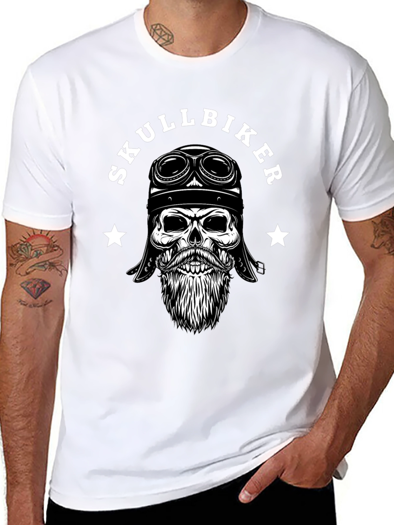 Skull Biker Graphic Tee - Mens Black T-Shirt