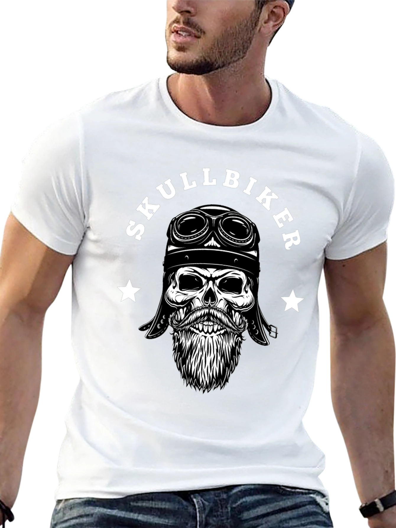 Skull Biker Graphic Tee - Mens Black T-Shirt