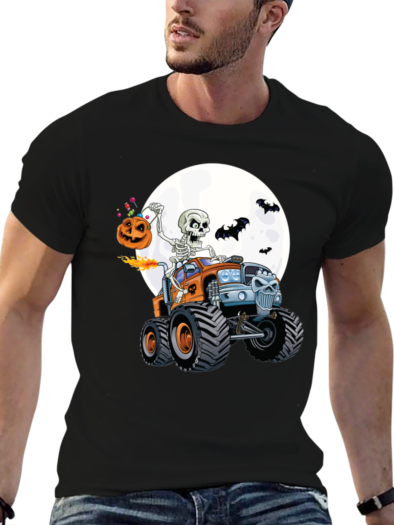 Skeleton Monster Truck Halloween T-Shirt