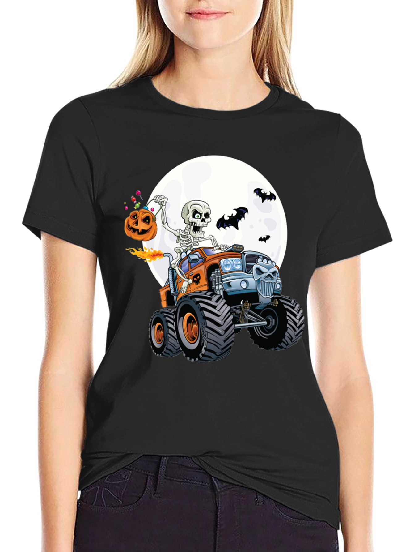 Skeleton Monster Truck Halloween T-Shirt