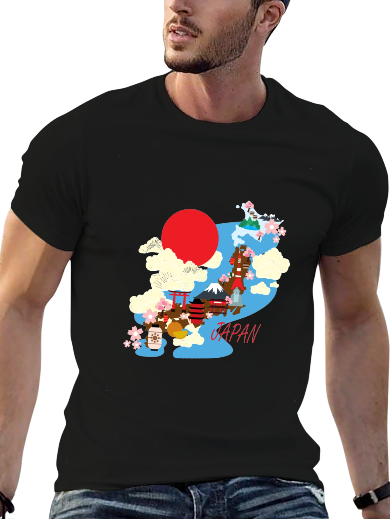 Japan Graphic T-Shirt - Black Crew Neck Tee
