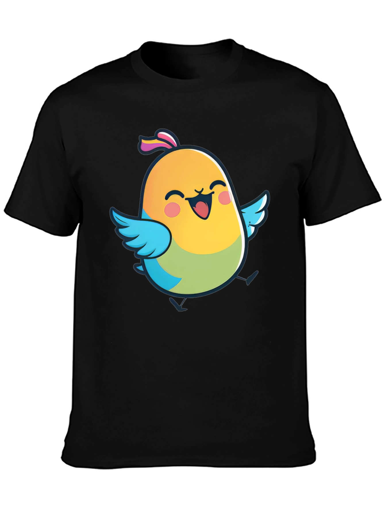 Cute Bird Graphic Black T-Shirt
