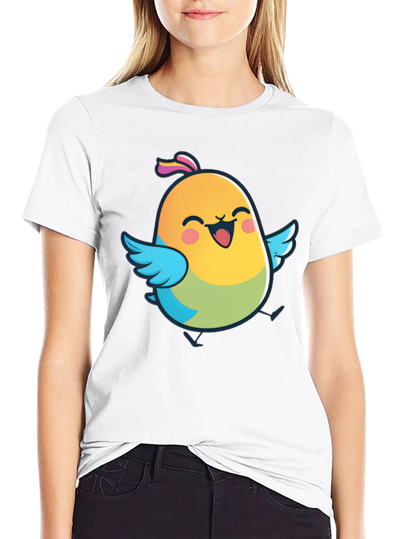 Cute Bird Graphic Black T-Shirt