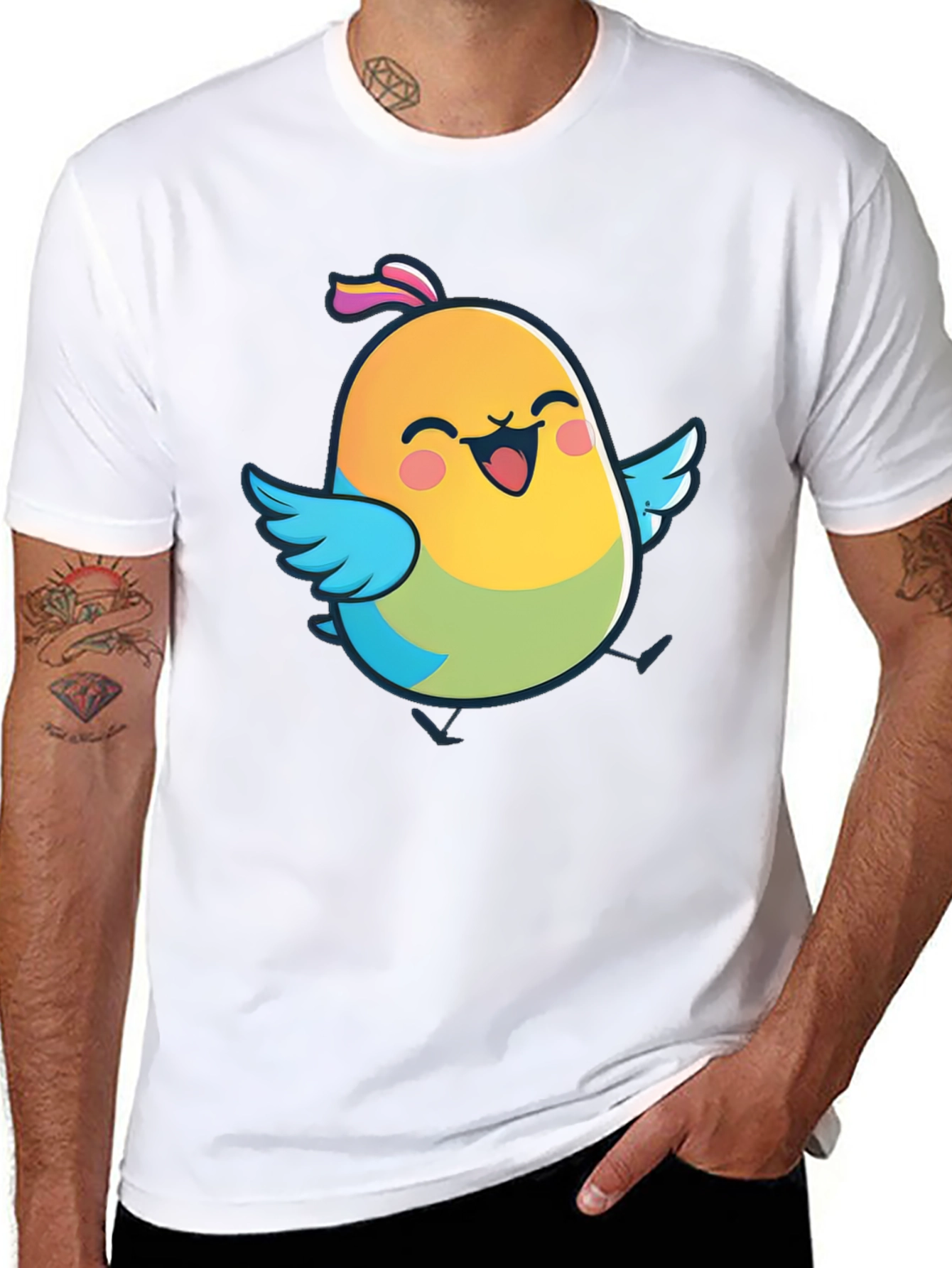 Cute Bird Graphic Black T-Shirt