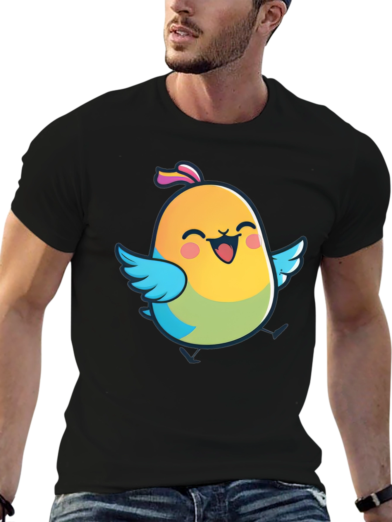 Cute Bird Graphic Black T-Shirt