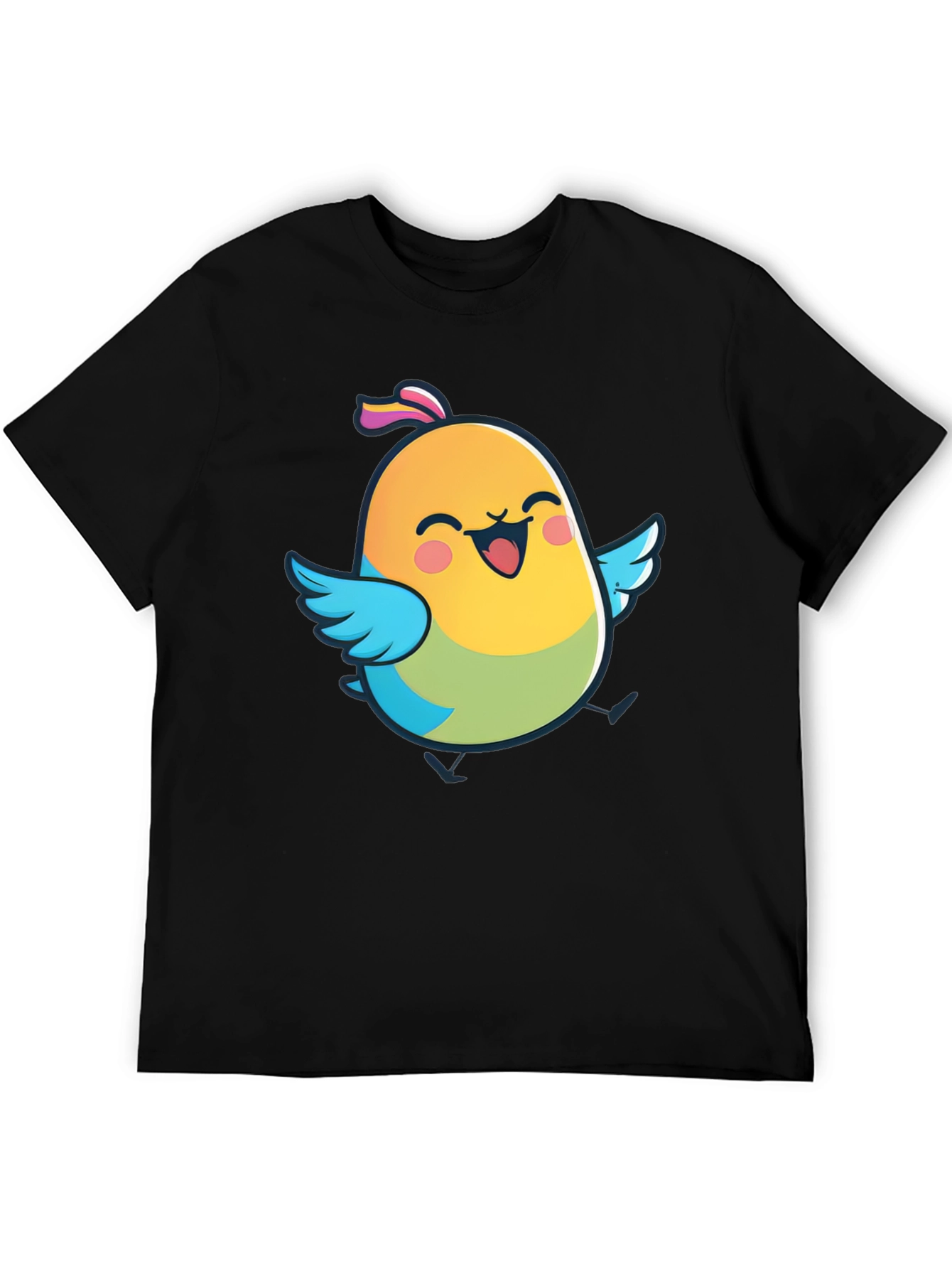 Cute Bird Graphic Black T-Shirt