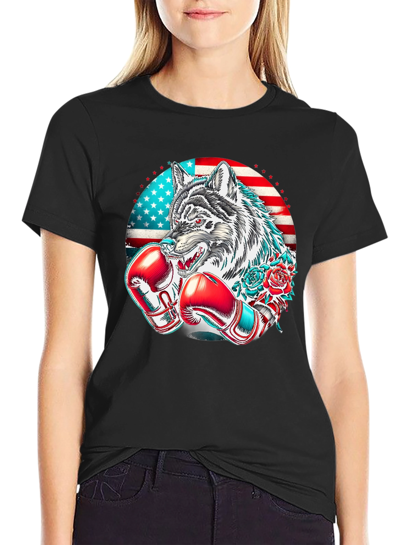 American Wolf Boxer Graphic Tee
