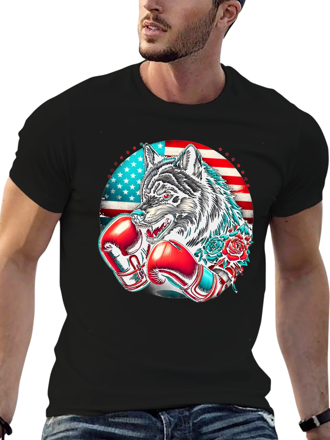 American Wolf Boxer Graphic Tee