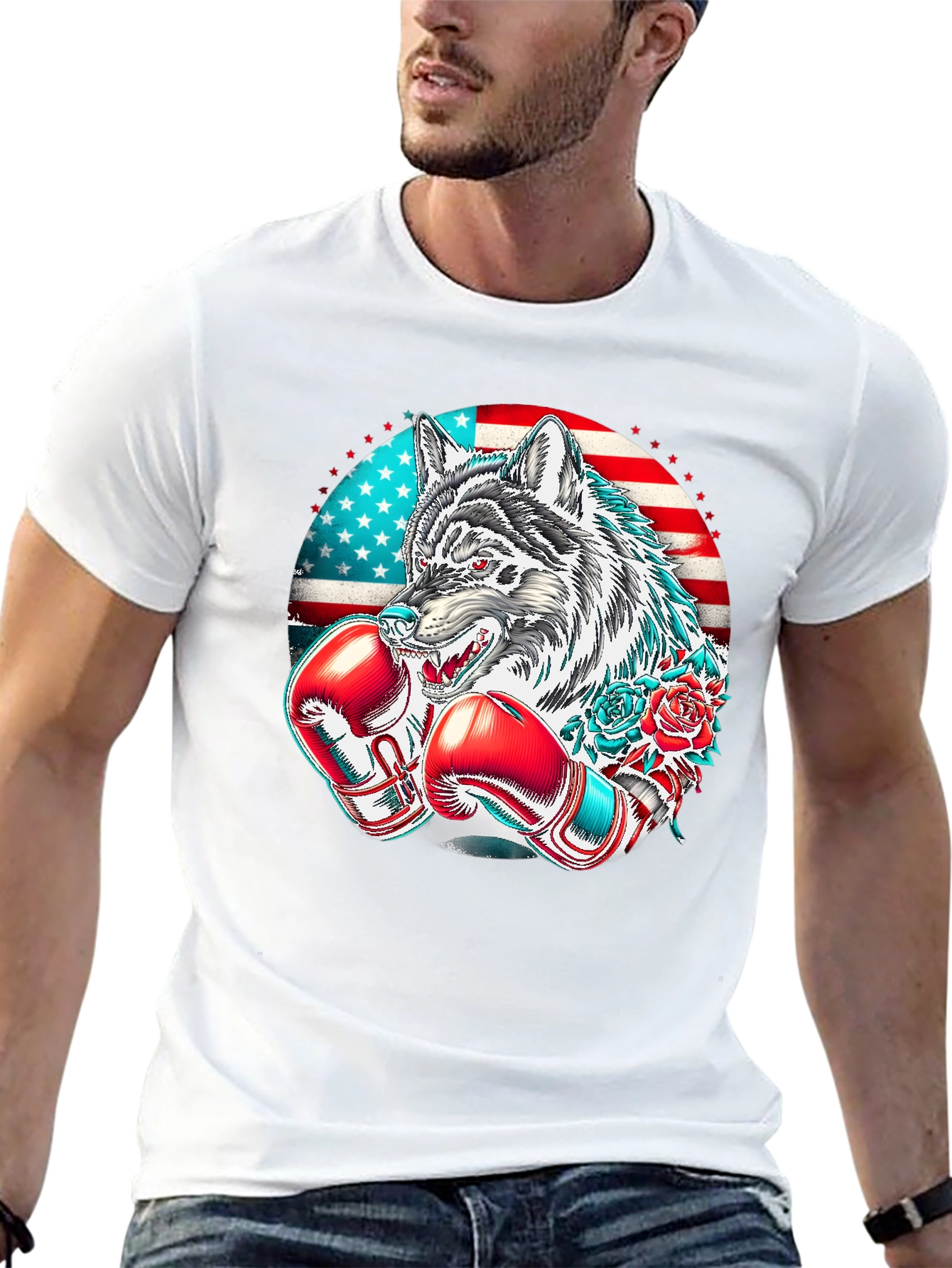 American Wolf Boxer Graphic Tee