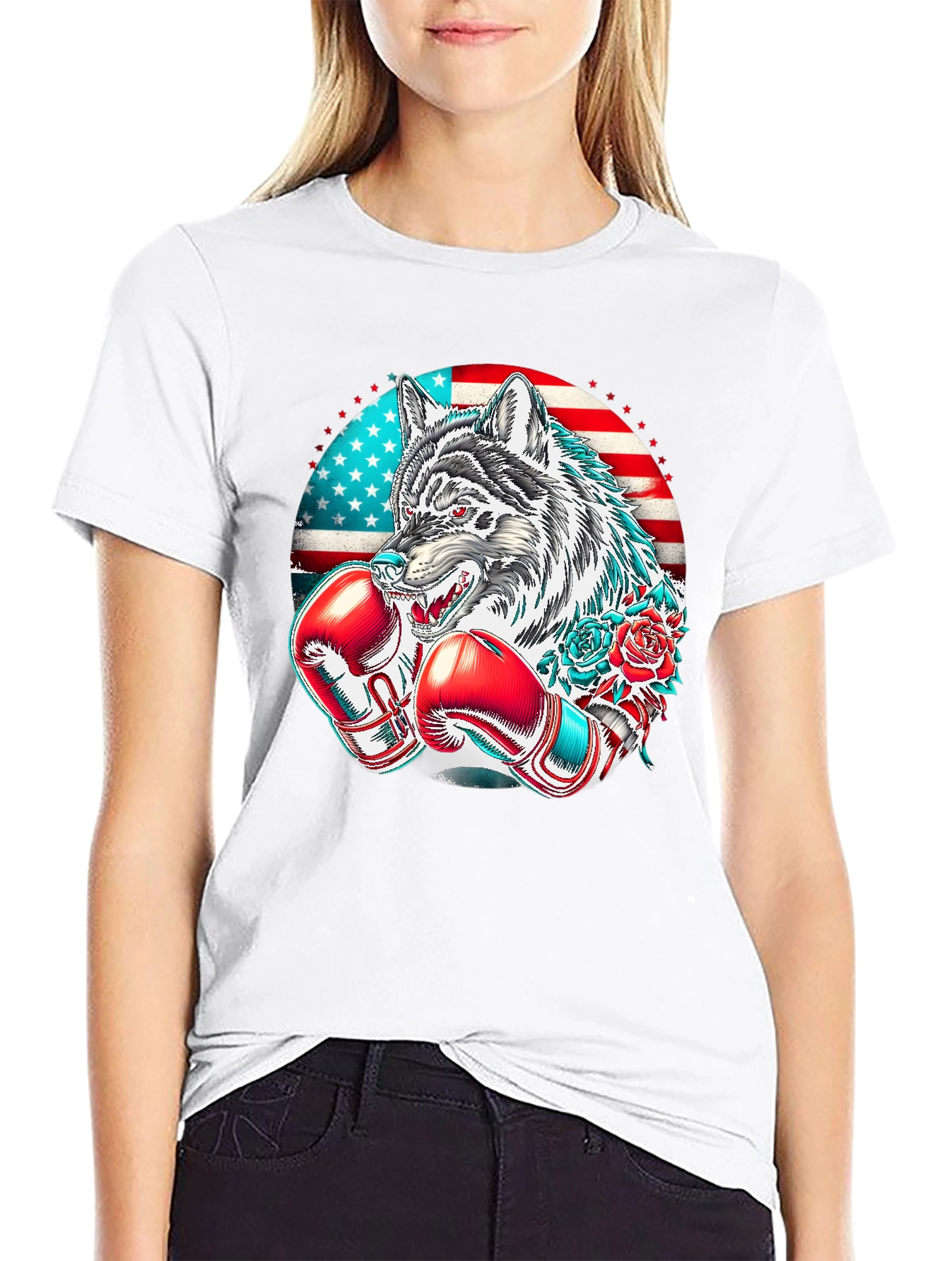 American Wolf Boxer Graphic Tee