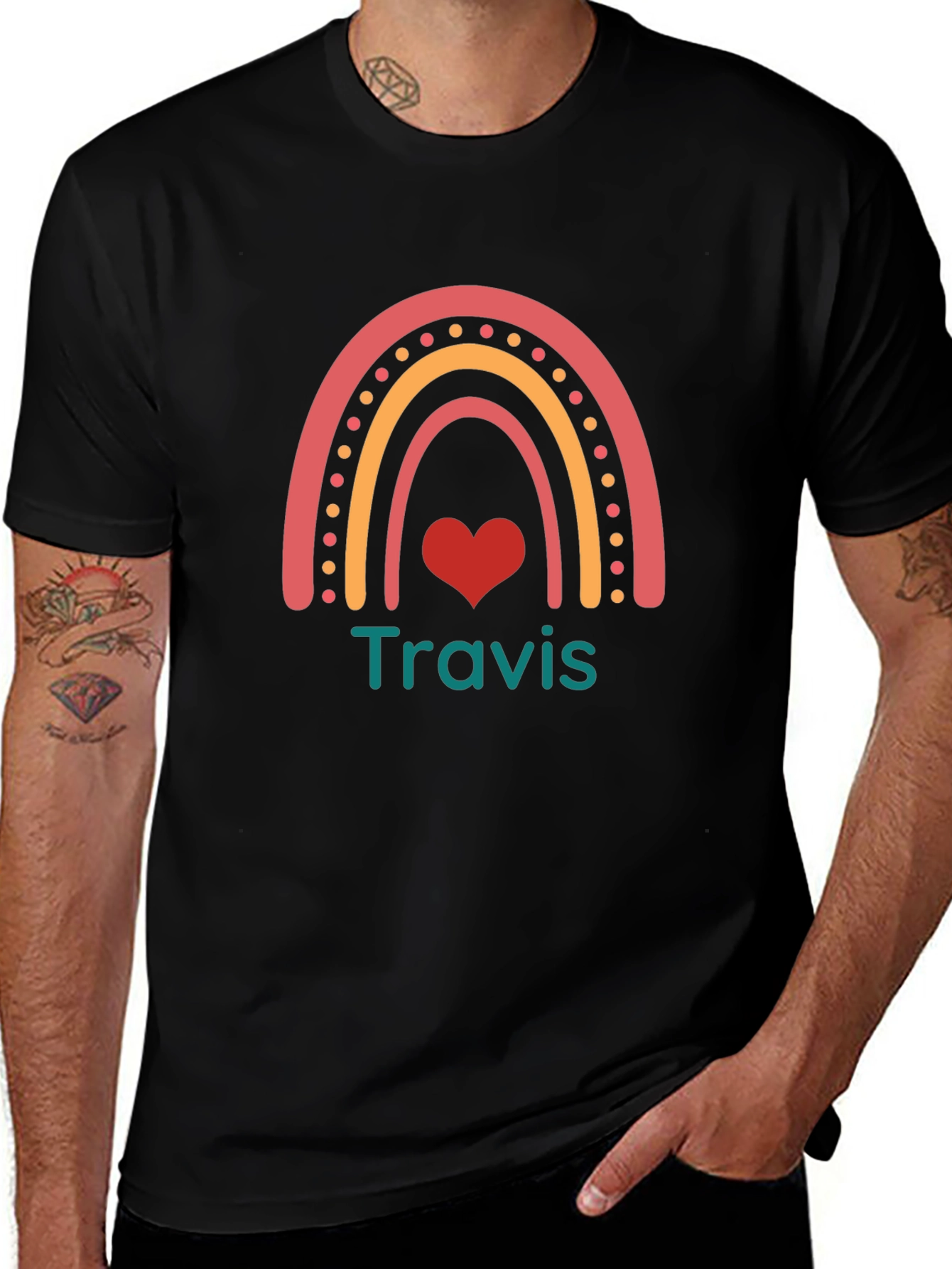Personalized Rainbow Heart T-Shirt - Travis