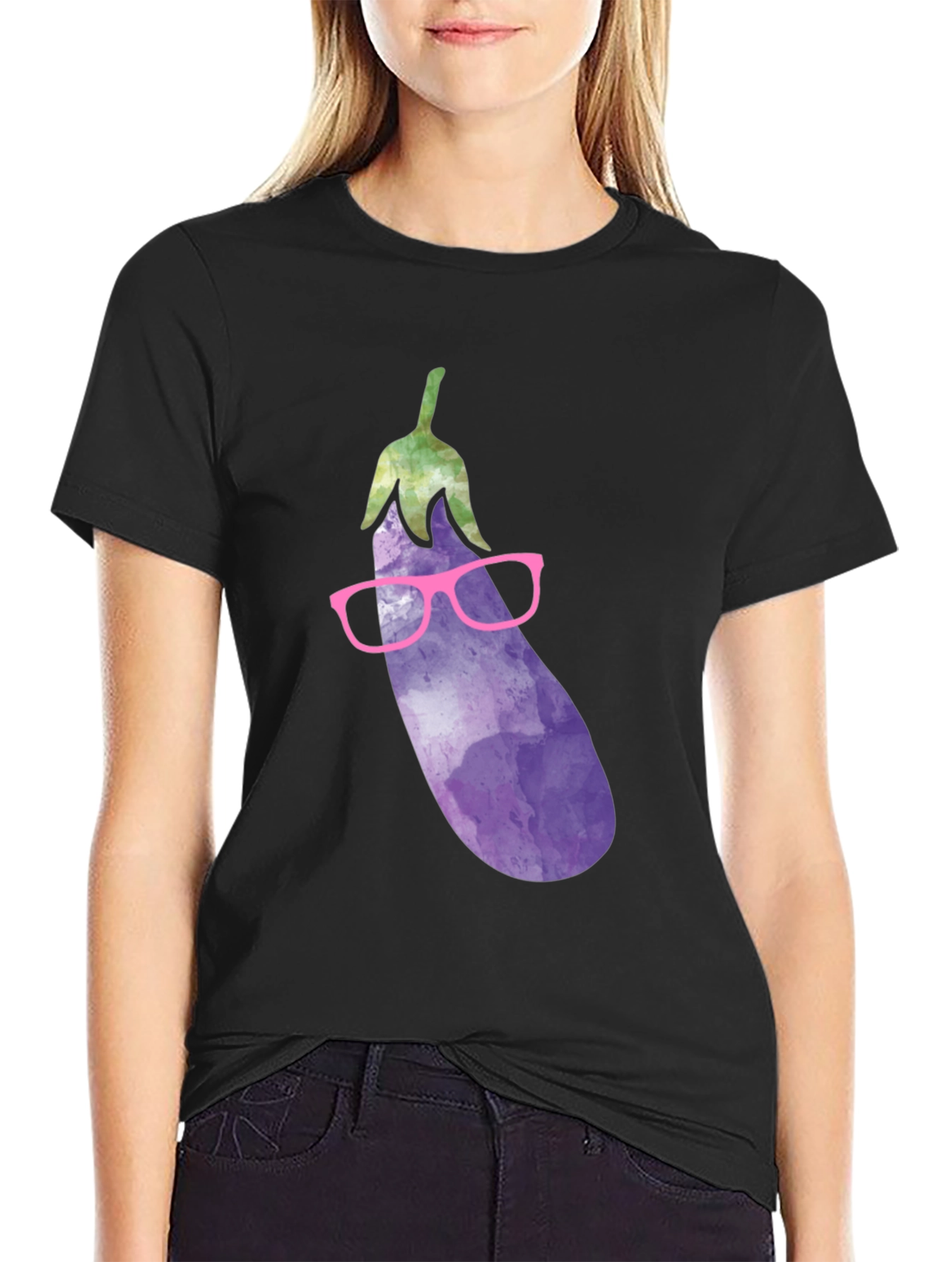 Eggplant with Glasses Graphic T-Shirt