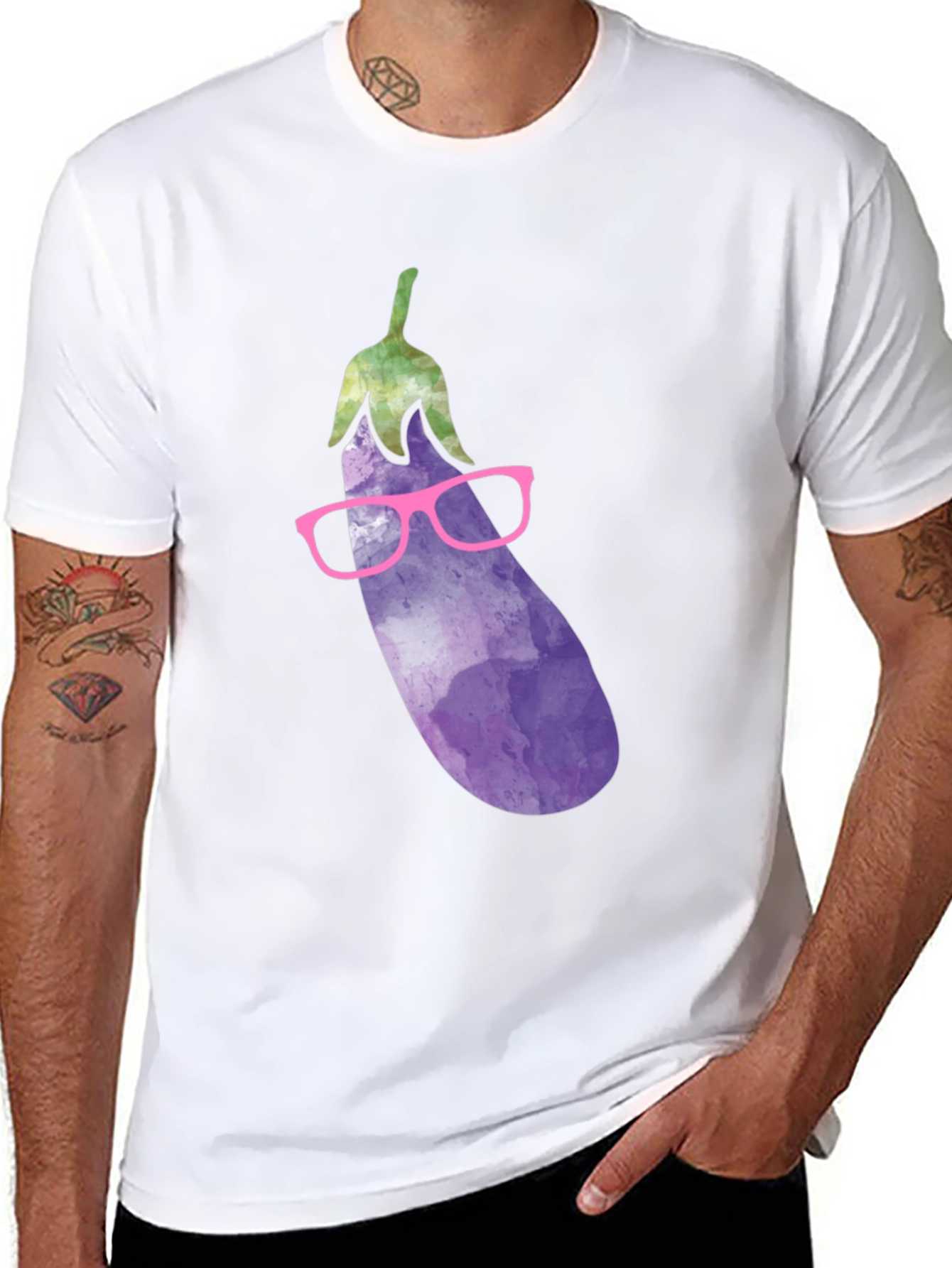 Eggplant with Glasses Graphic T-Shirt