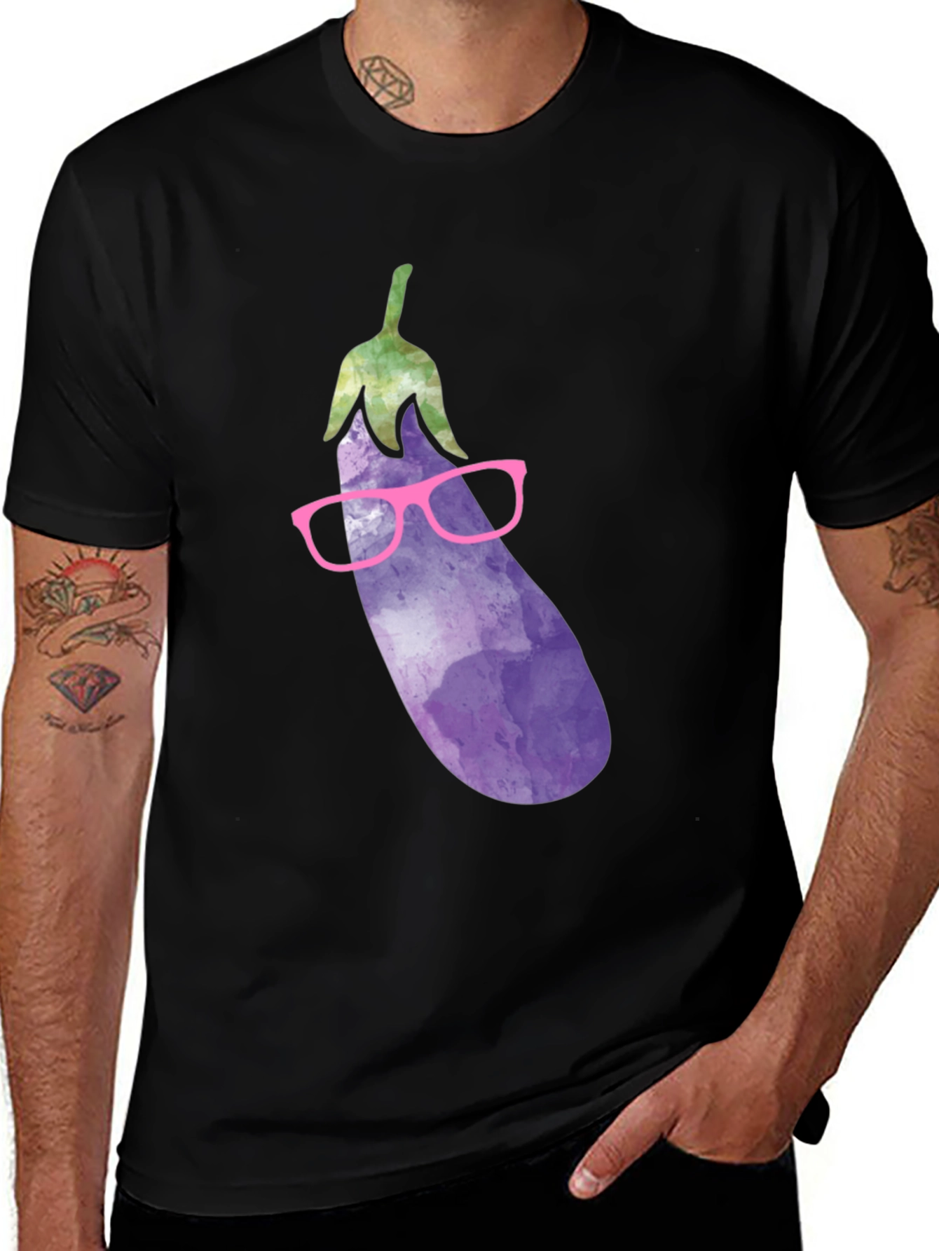Eggplant with Glasses Graphic T-Shirt