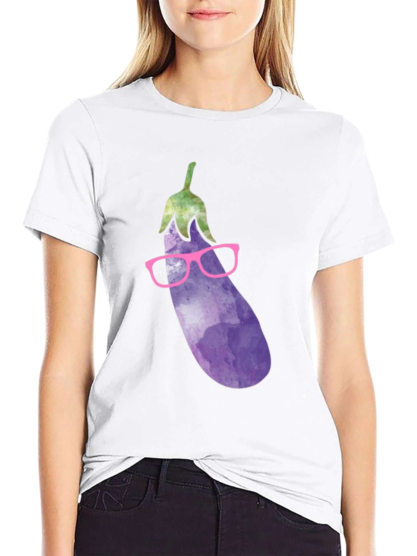 Eggplant with Glasses Graphic T-Shirt