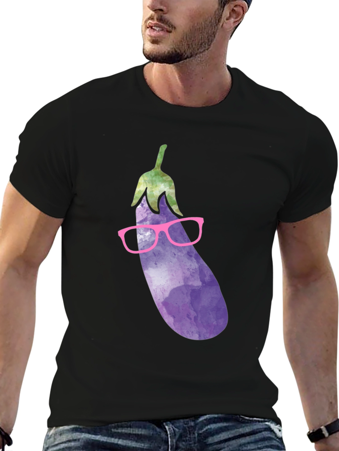 Eggplant with Glasses Graphic T-Shirt