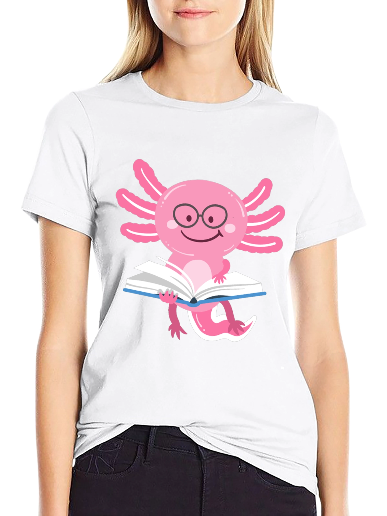 Axolotl Reader T-Shirt - Black Cotton