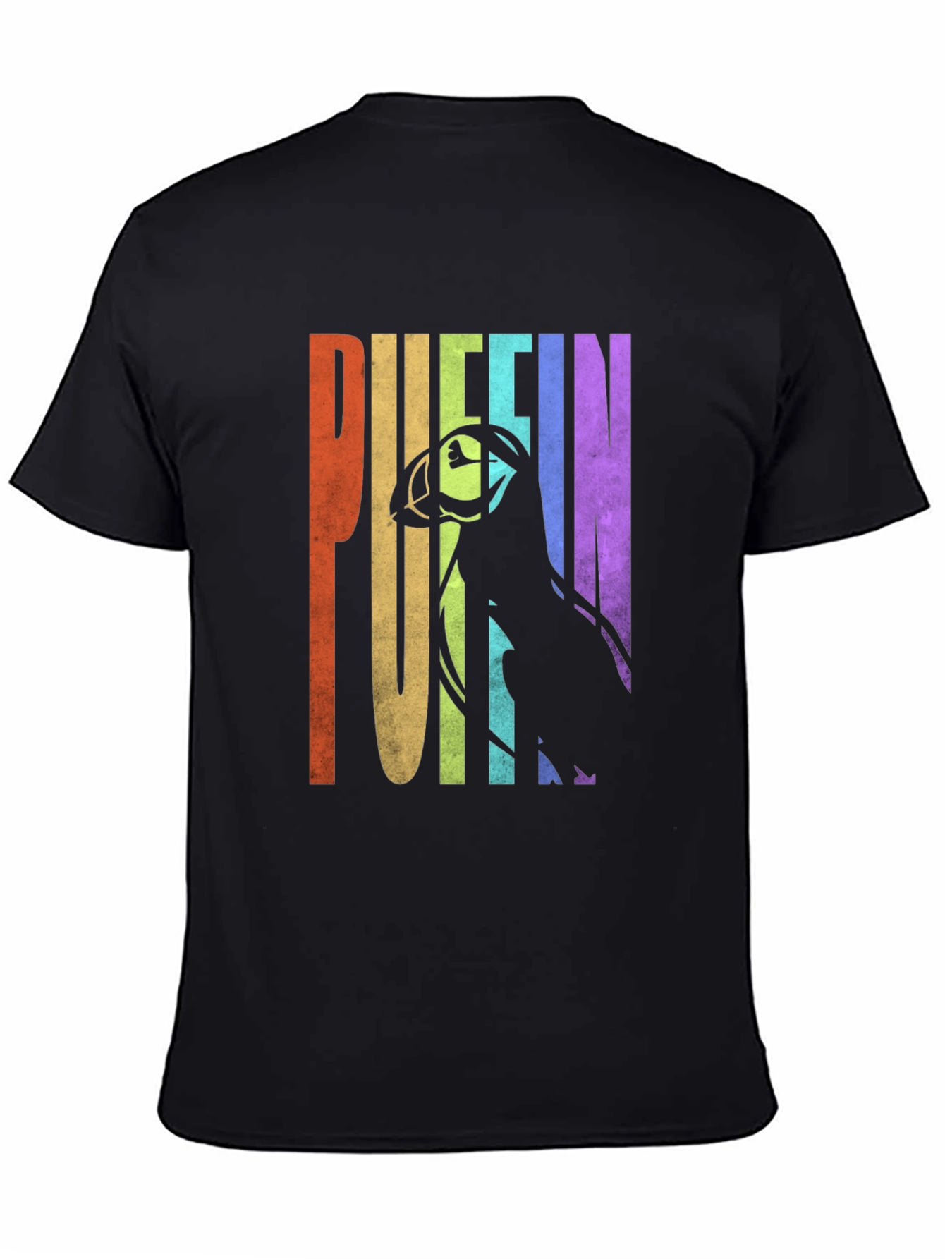 Puffin Graphic T-Shirt - Rainbow Letters Bird Silhouette