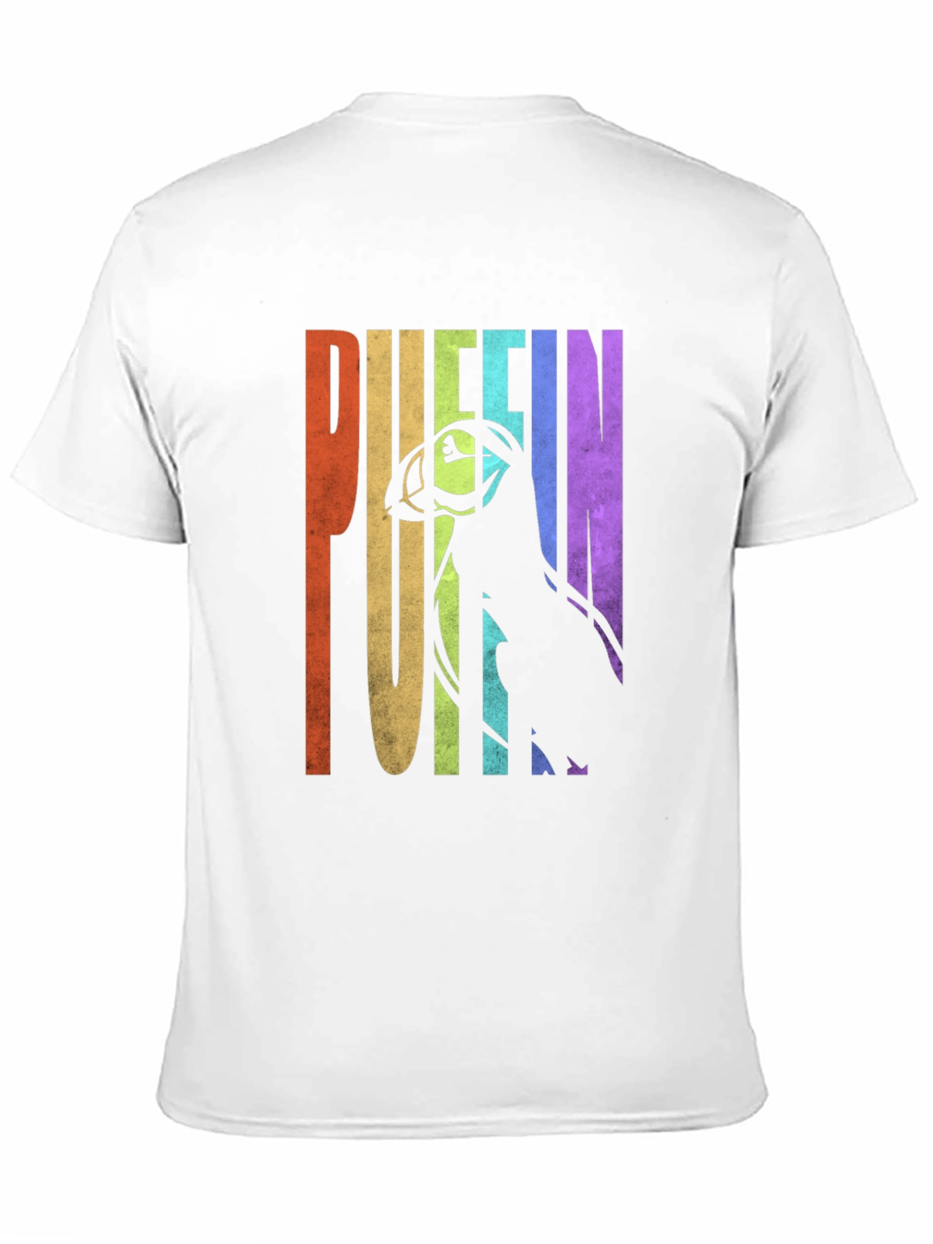 Puffin Graphic T-Shirt - Rainbow Letters Bird Silhouette