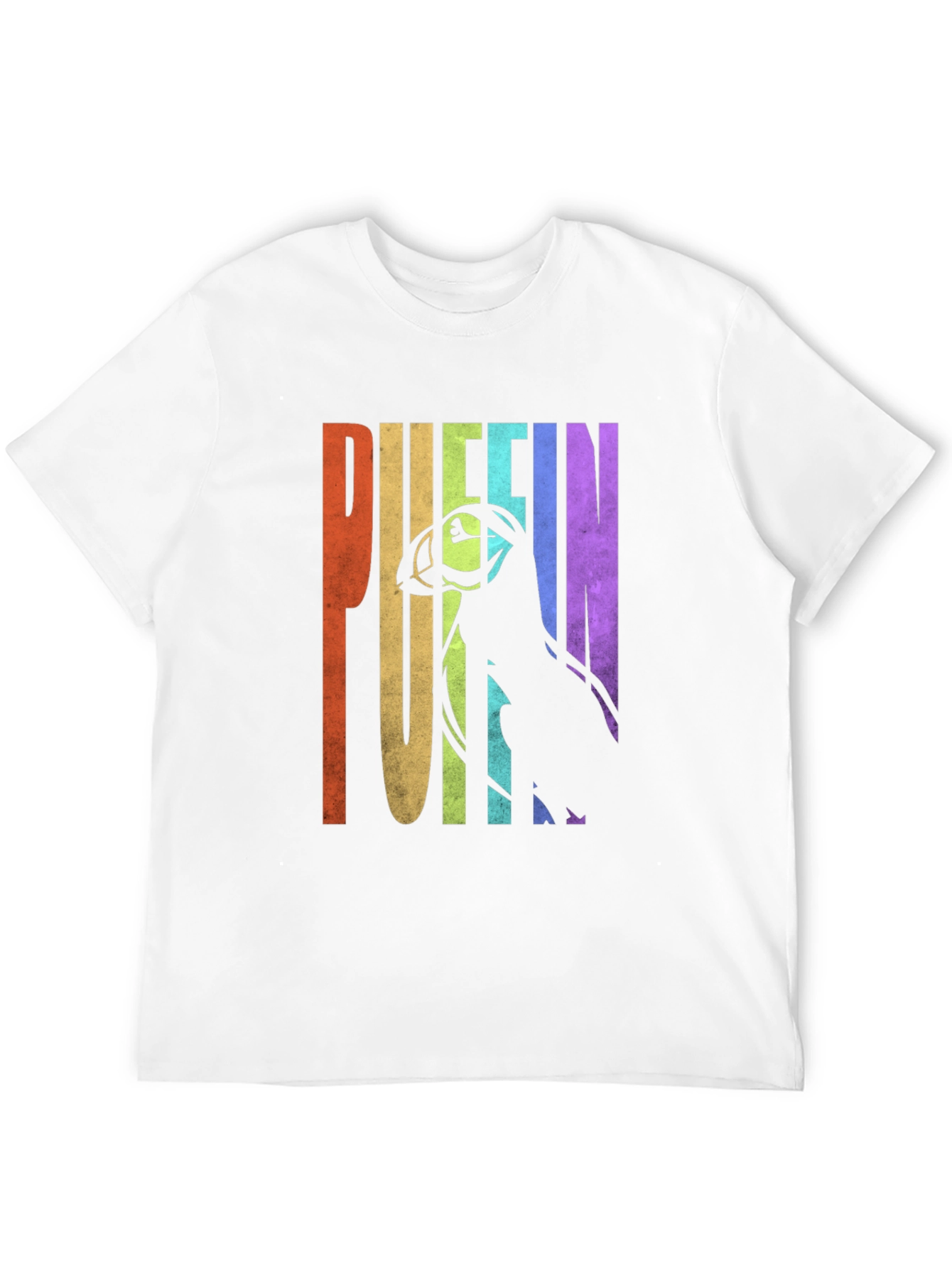 Puffin Graphic T-Shirt - Rainbow Letters Bird Silhouette