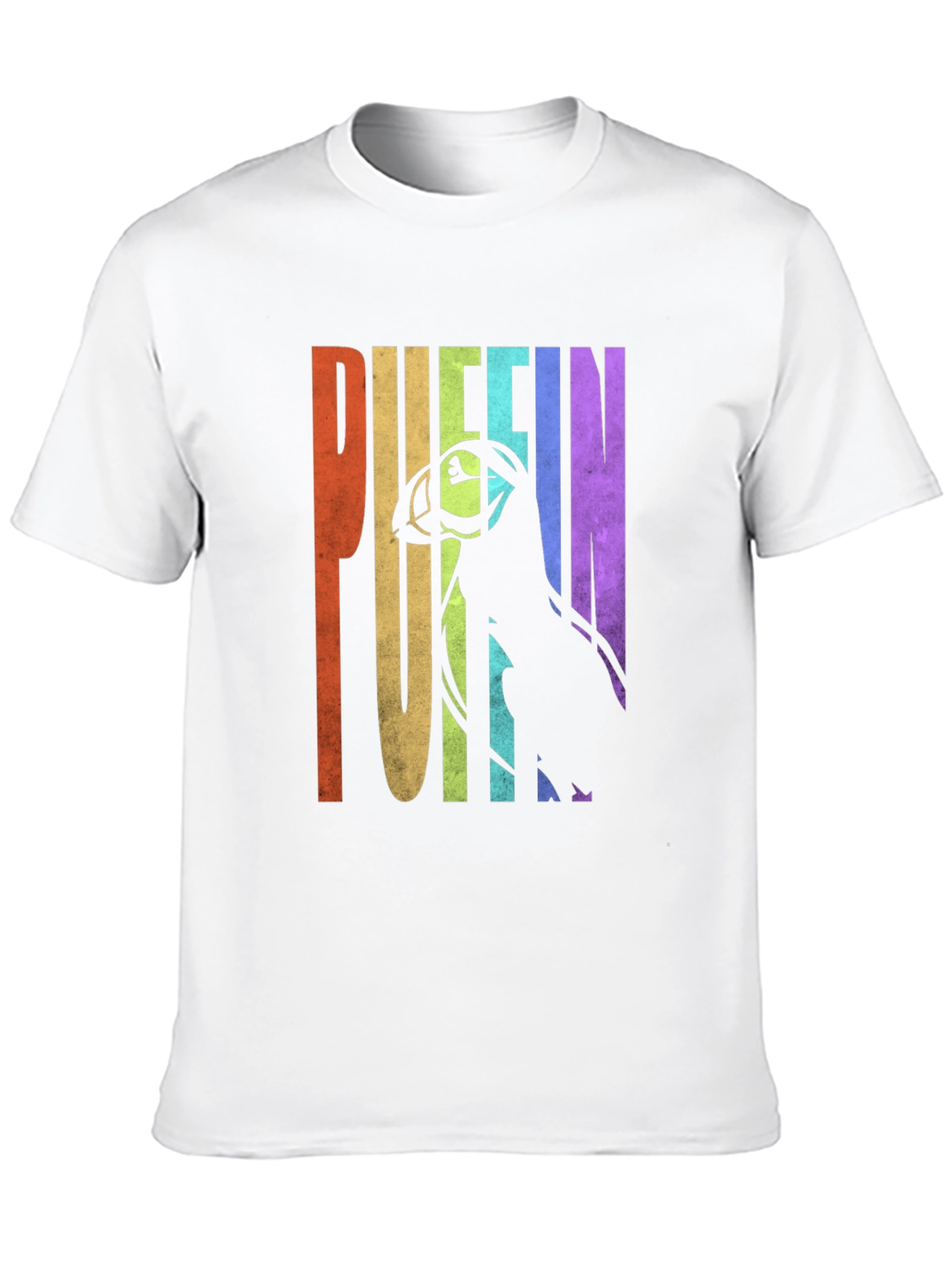 Puffin Graphic T-Shirt - Rainbow Letters Bird Silhouette