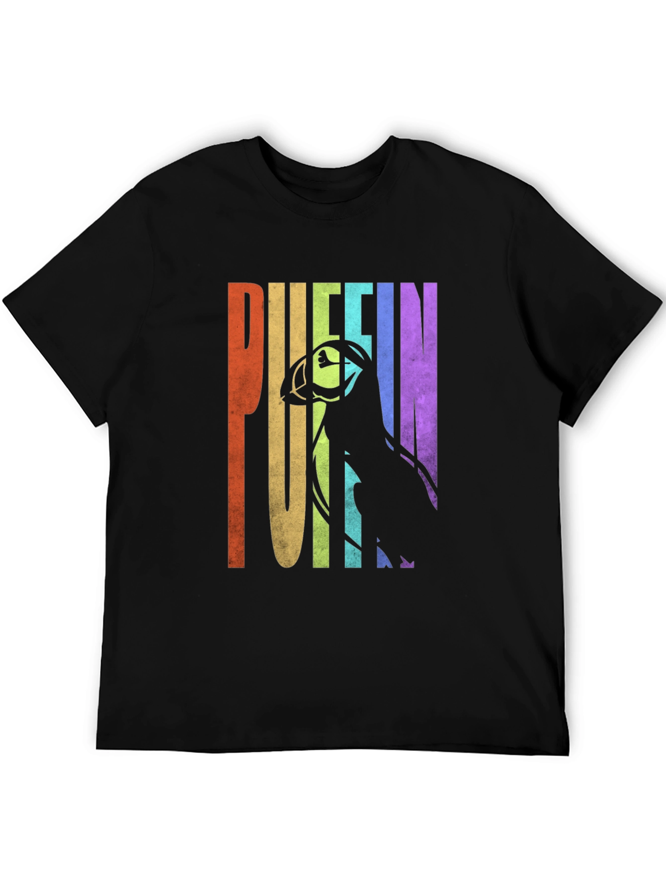 Puffin Graphic T-Shirt - Rainbow Letters Bird Silhouette