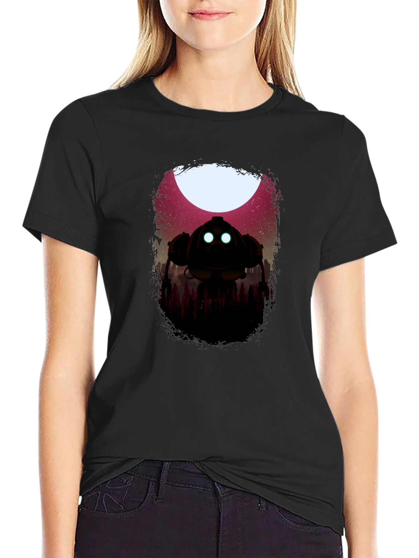 Sci-Fi Robot Graphic Black T-Shirt