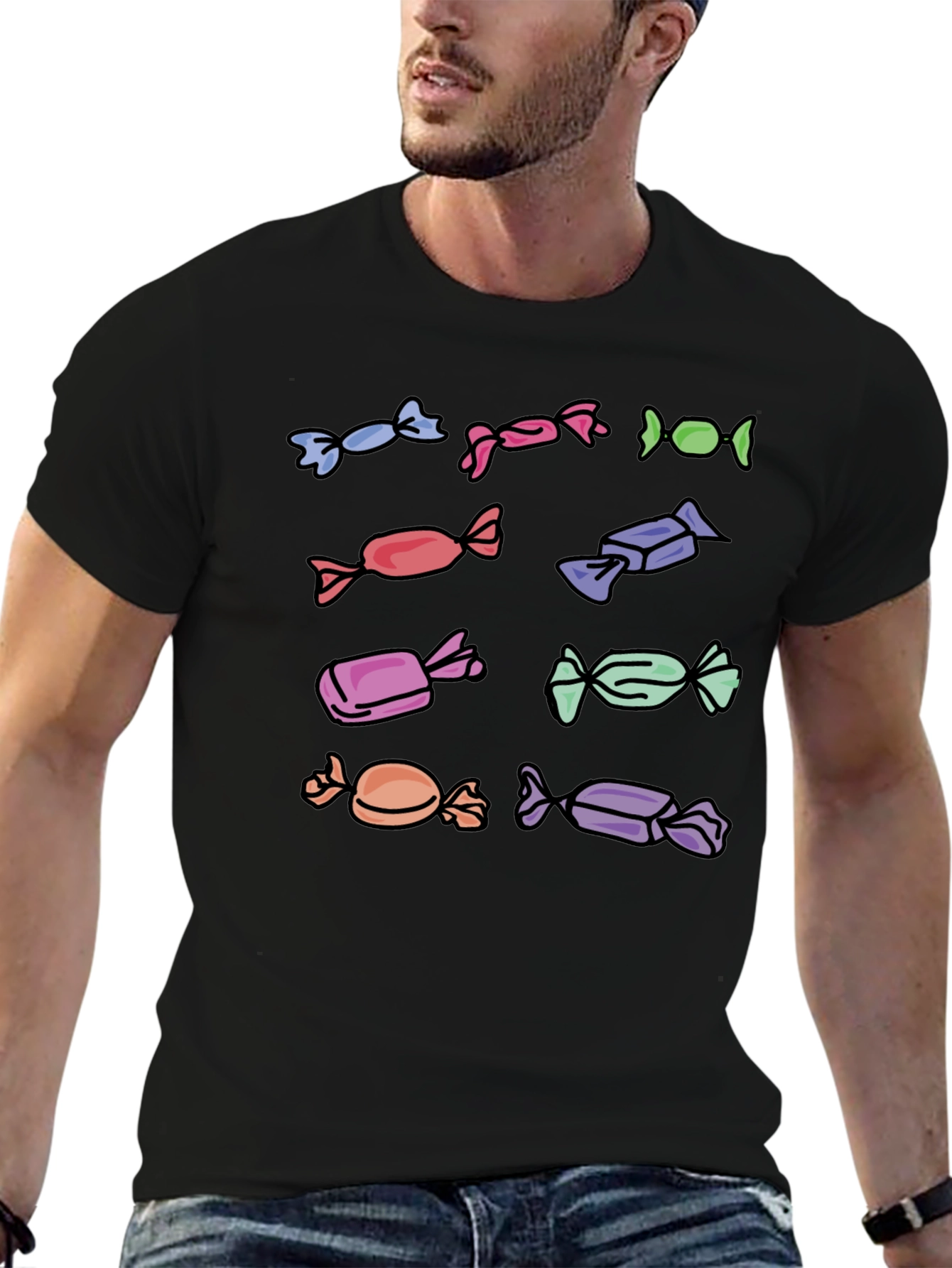Candy Print Black T-Shirt