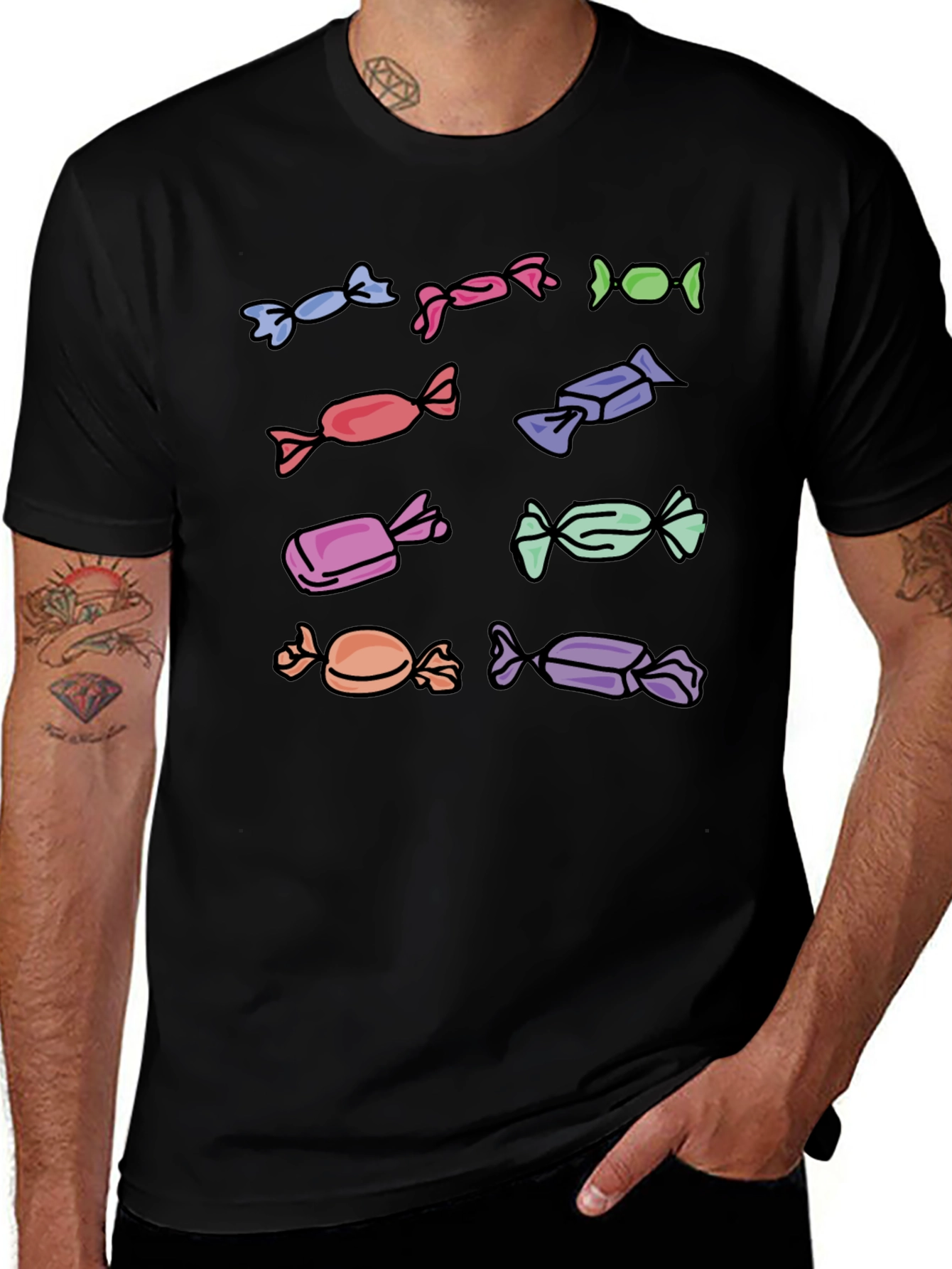 Candy Print Black T-Shirt