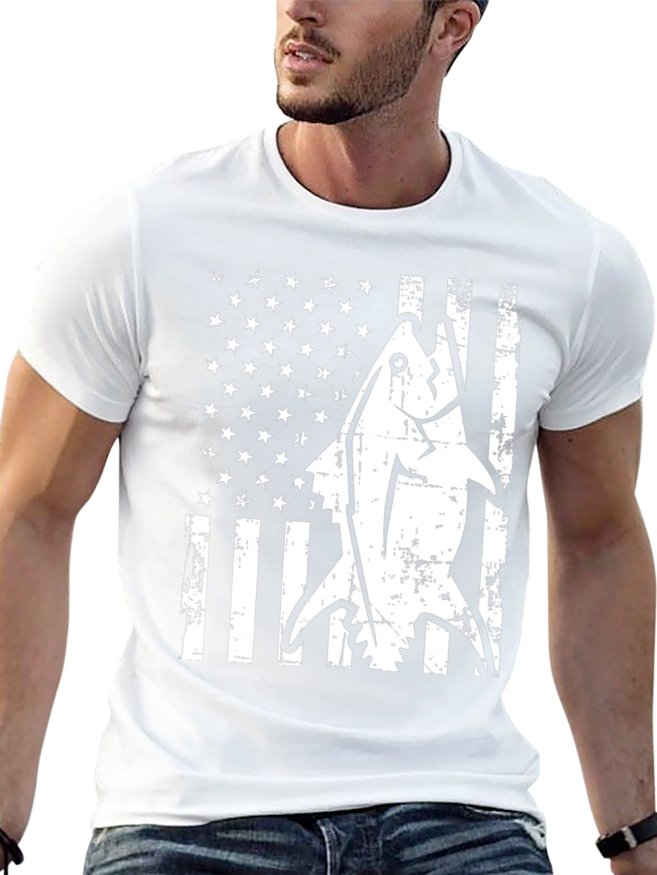American Flag Tuna Fish Graphic T-Shirt