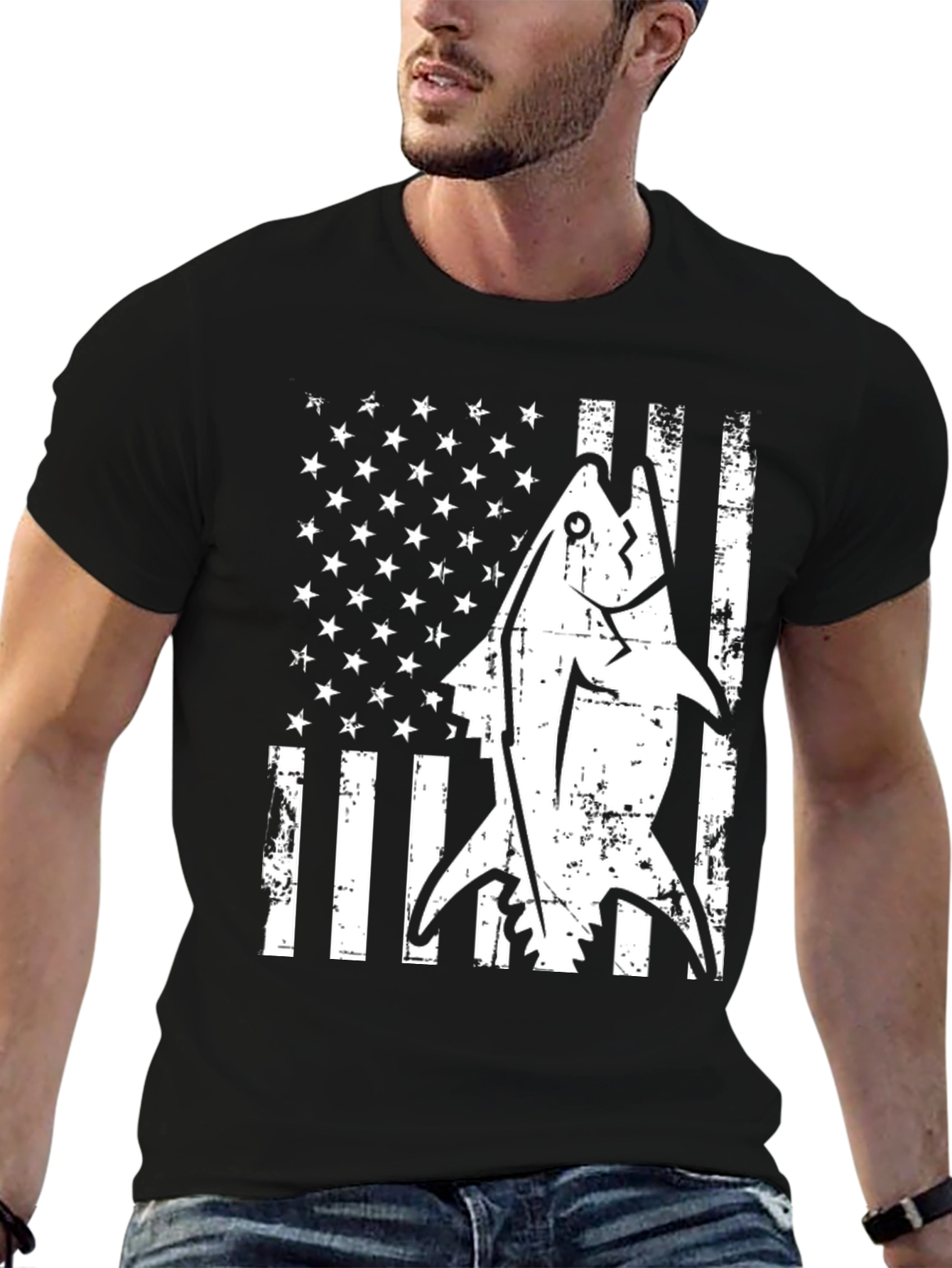 American Flag Tuna Fish Graphic T-Shirt