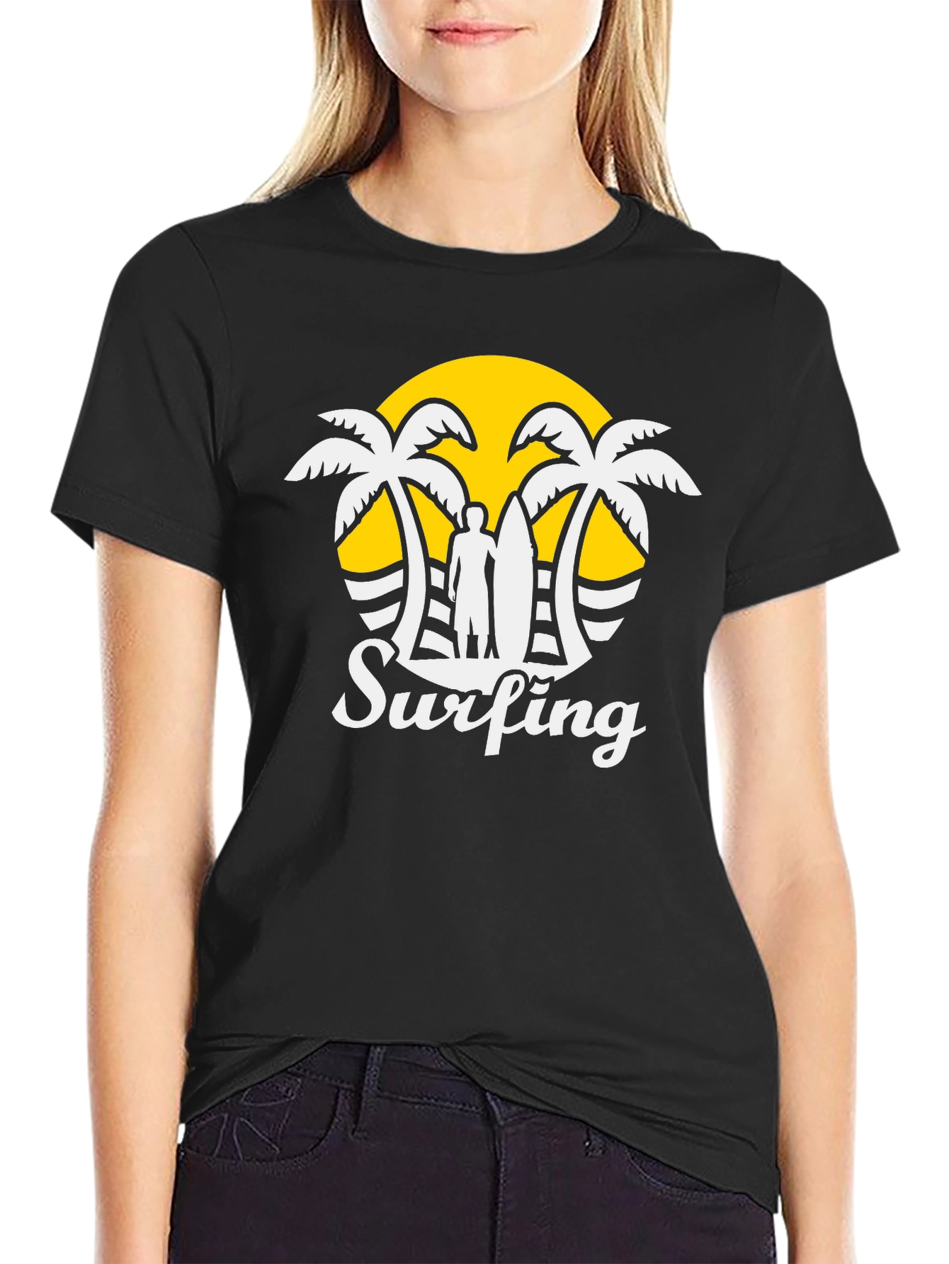 Mens Black Surfing Graphic T-Shirt
