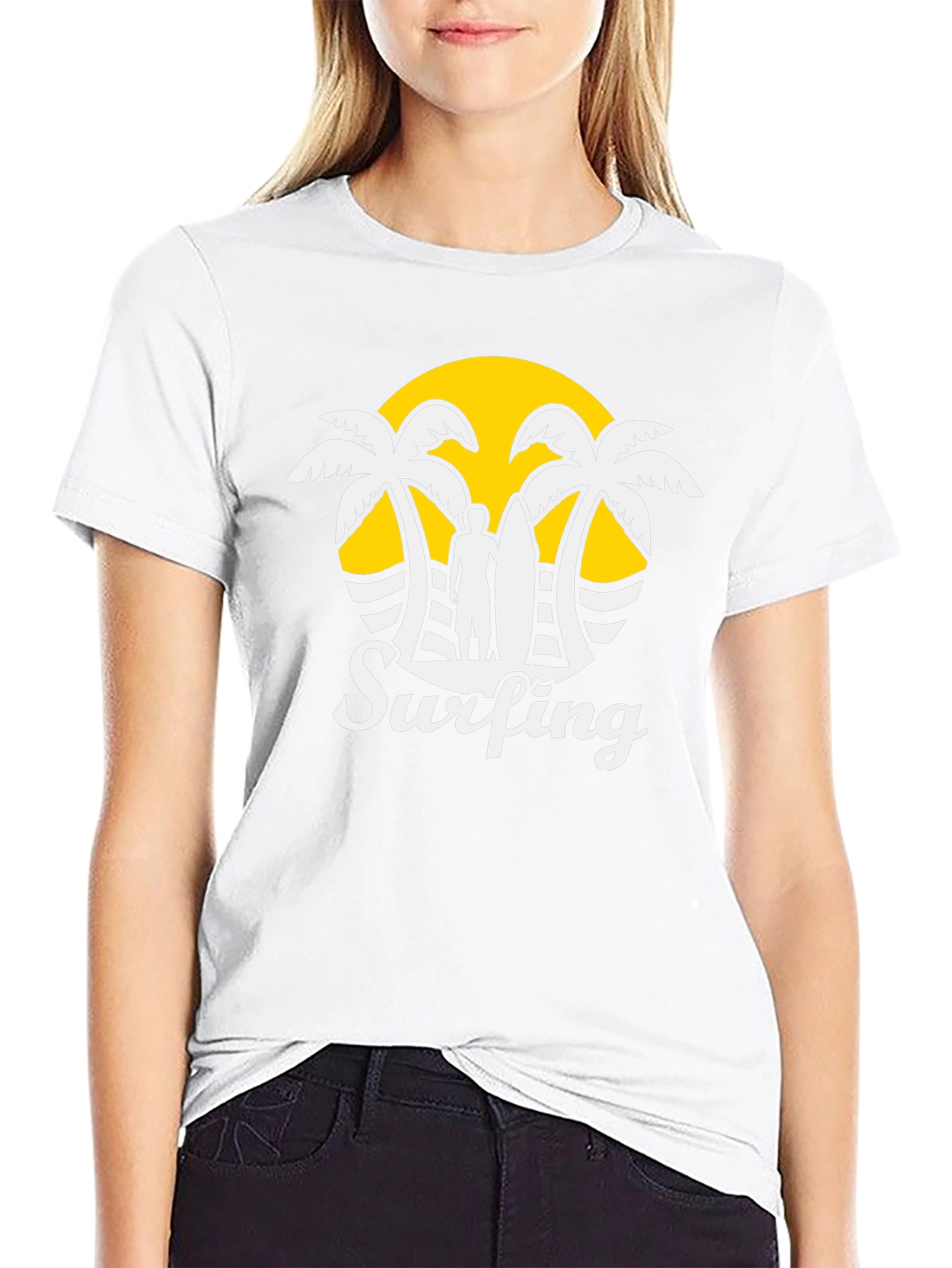 Mens Black Surfing Graphic T-Shirt