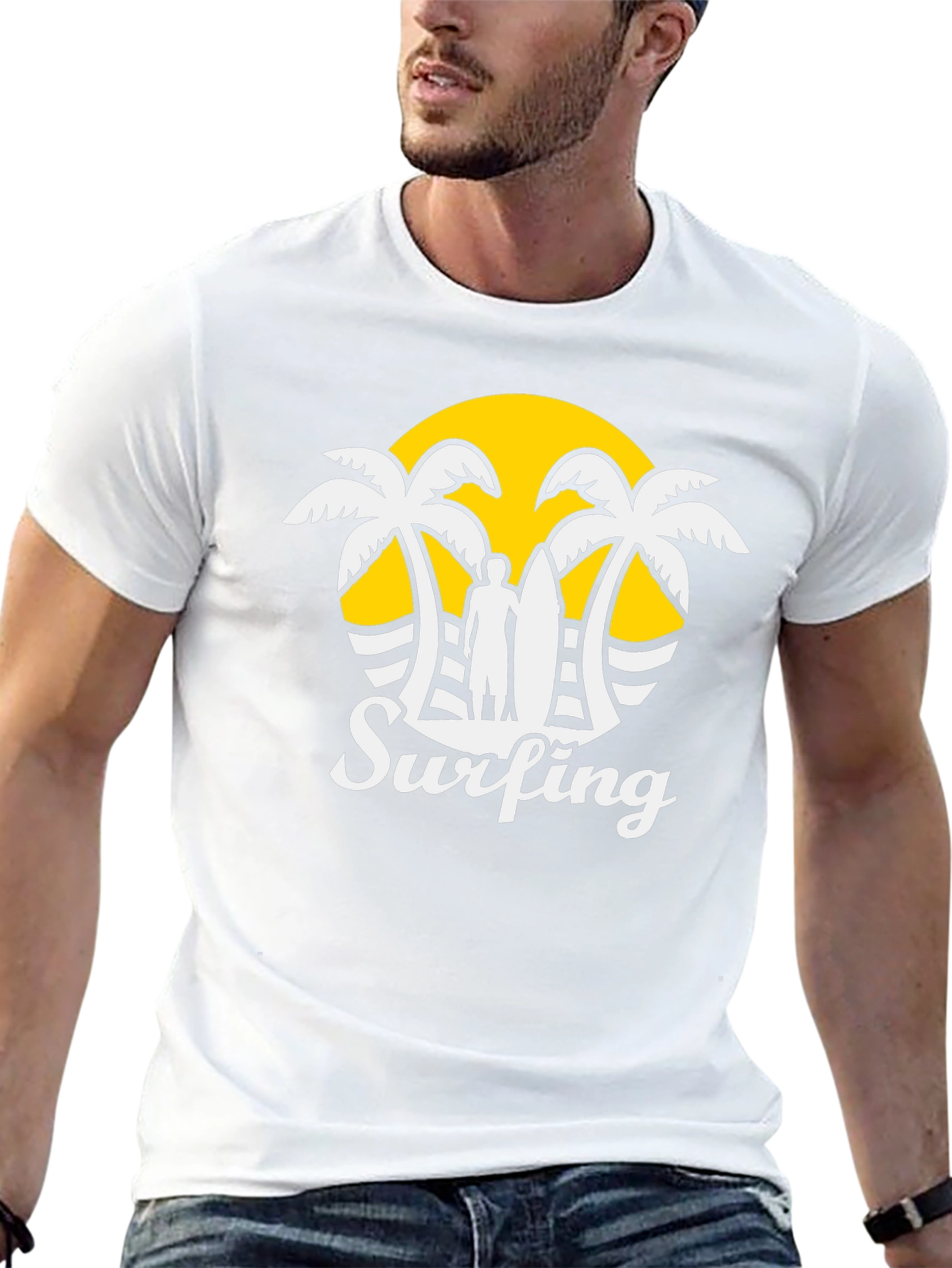 Mens Black Surfing Graphic T-Shirt