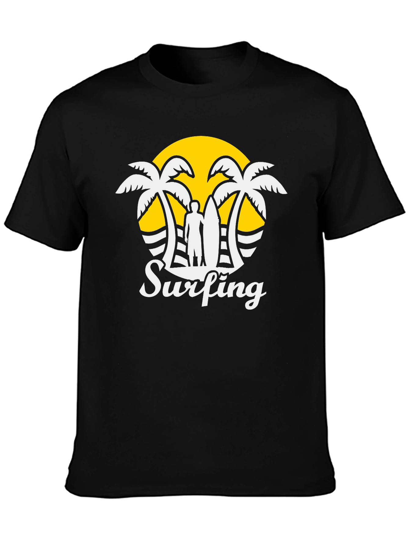 Mens Black Surfing Graphic T-Shirt