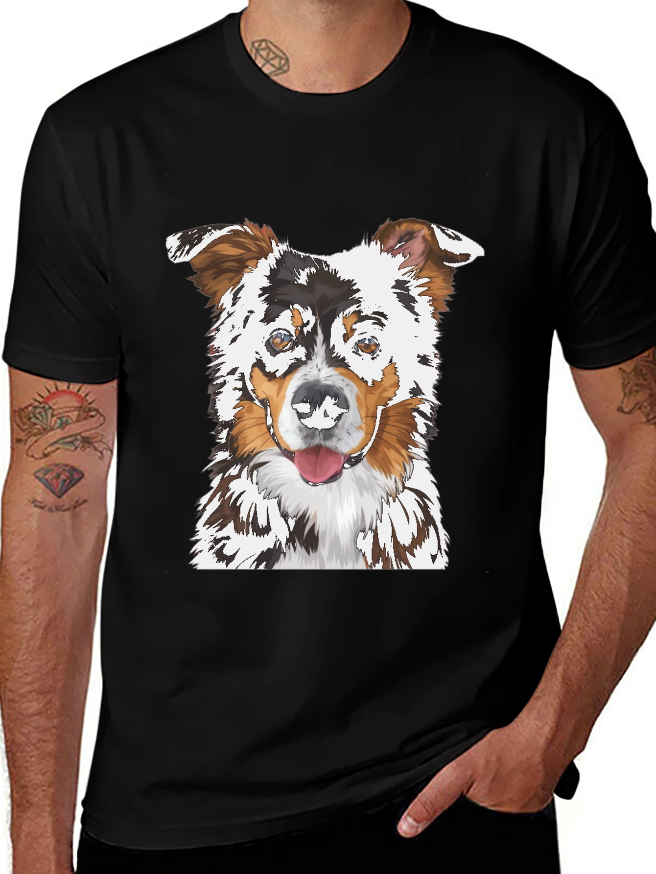 Dog Portrait Graphic Tee - Black Cotton T-Shirt