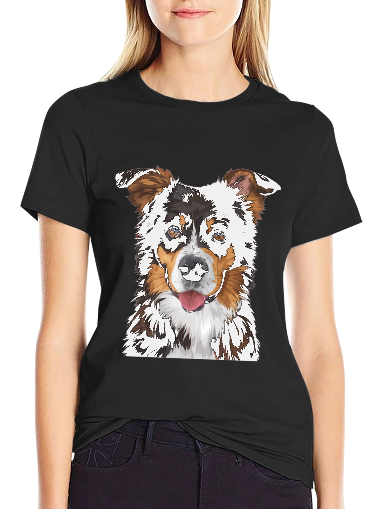 Dog Portrait Graphic Tee - Black Cotton T-Shirt