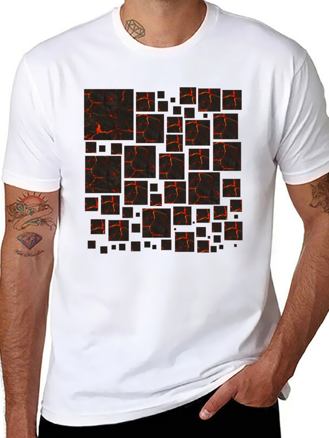 Lava Block Print Mens Black T-Shirt