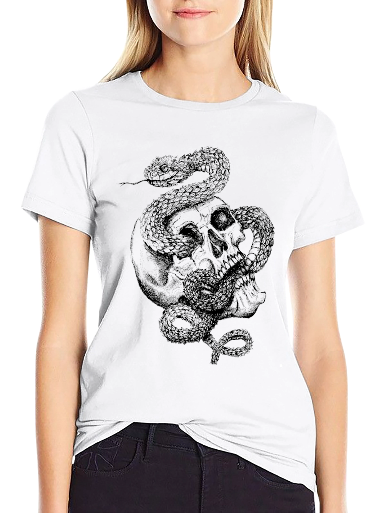 Skull and Snake Graphic Black T-Shirt