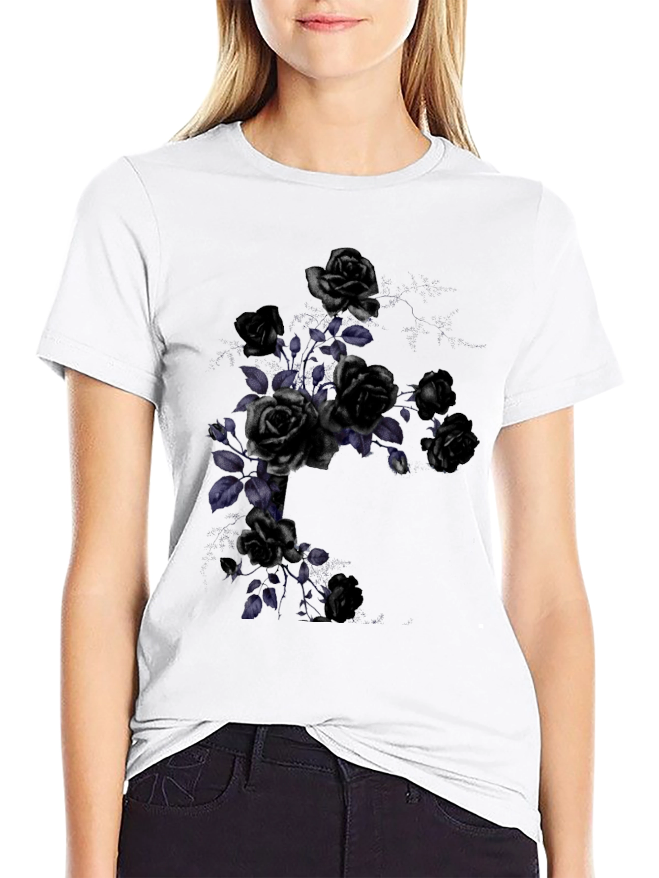 Black Rose Graphic T-Shirt - Gothic Style