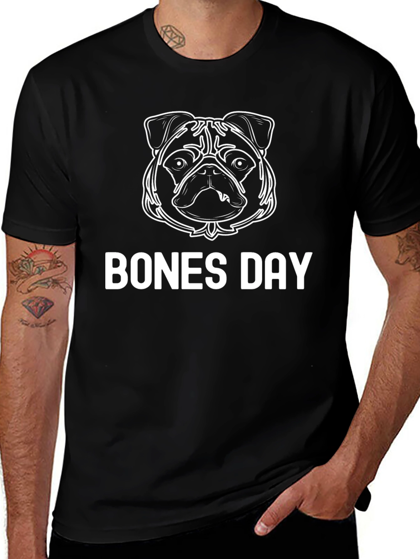 Bones Day Pug T-Shirt | Mens Black Tee