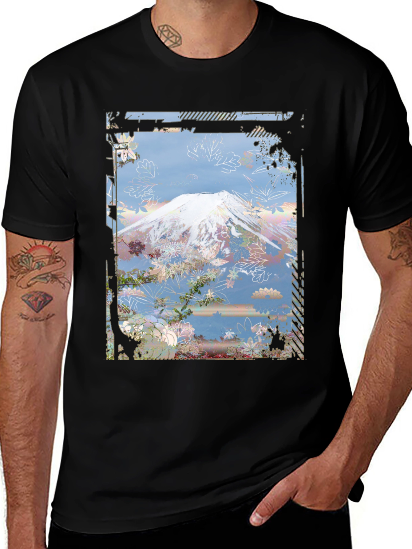 Mountain Floral Graphic Tee - Black