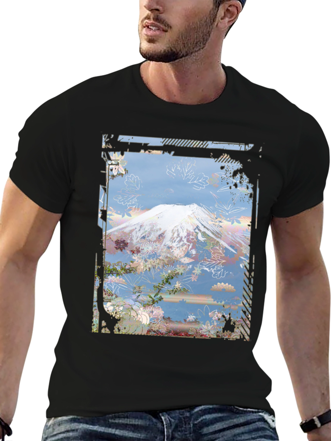 Mountain Floral Graphic Tee - Black