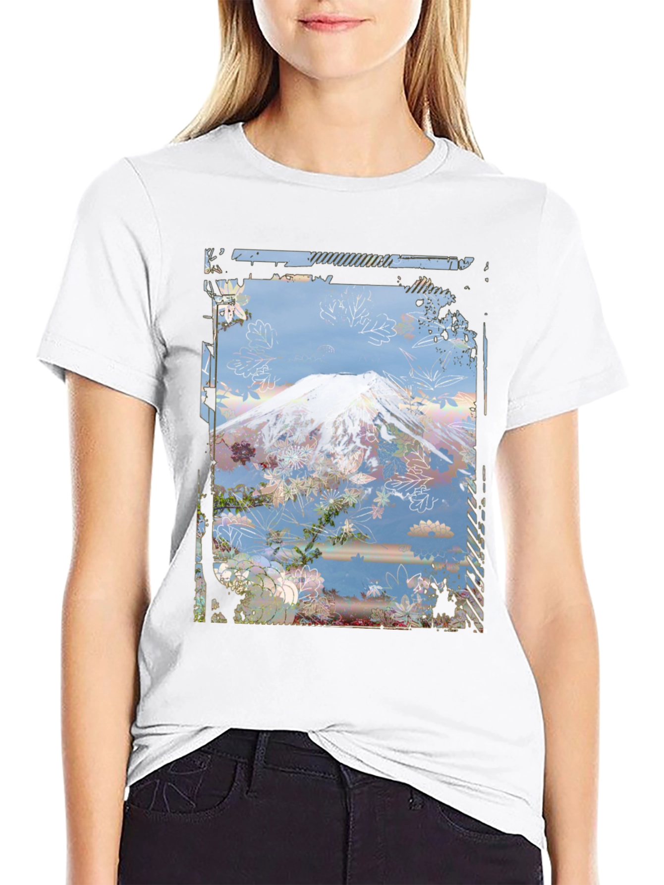 Mountain Floral Graphic Tee - Black